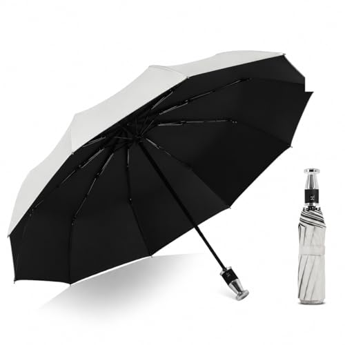 Image of GINOYA BROTEHRS Automatic Open & Close Umbrella with UV Protection - Large Windproof Stick & Compact Folding Travel Umbrella, Waterproof Heavy Duty Frame for Men & Women