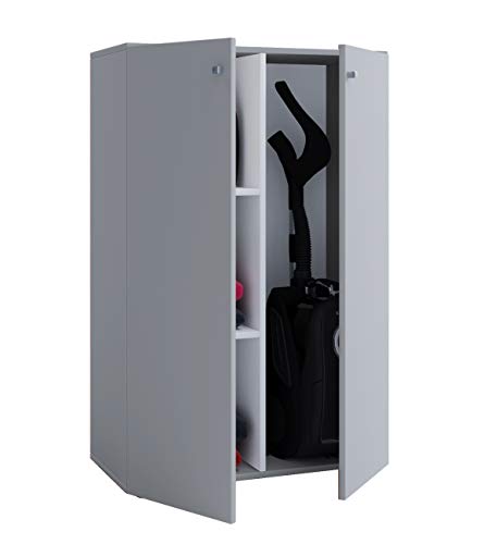 VCM Armoire à balais en Bois Armoire à aspirateur Armoire de ménage Portes battantes Lona L Gris
