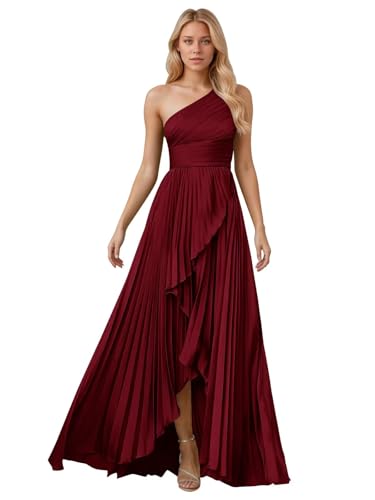 Symdem Women's Wine Red A-Line Satin Bridesmaid Dress 2026