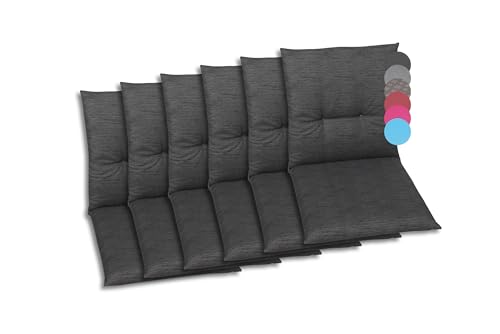 GO-DE Textil Bequeme und attraktive Polsterauflagen für Niederlehner-Gartenstühle (6er-Set, Uni Anthrazit, Niederlehner)