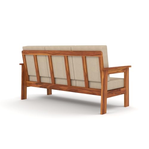 Image of Sheesham Wooden 3 Seater Sofa for Living Room | Solid Wood Sofa | Rosewood Sofa Set for Home & Office | Lounge (Honey, 3 Seater)