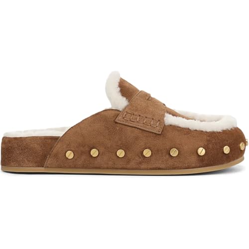 Brown Fur-Lined Studded Clogs