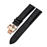 ROUREOX Echtes Leder Uhrarmband Verstellbarer Schmetterlingsverschluss Weiches Leder Armband Reparaturzubehör für VACHERON Constantin METIERS D'ART FIFTYSIX Series-Schwarz + Roségold 21mm