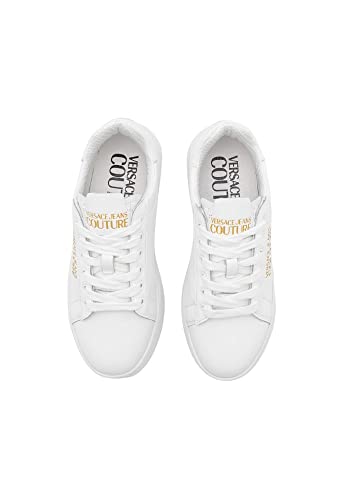 VERSACE JEANS COUTURE Woman White Leather Sneakers with Gold Logo and Lightweight Sole 72VA3SG73