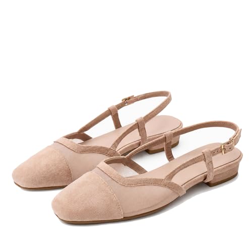 Image of MICIFA slingback flats for women, Round Toe Low heel Sandals Fashion Splicing Dress Shoes for Women