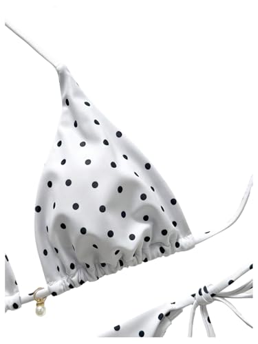 Image of SOLY HUX Women's Polka Dots Print Bathing Suit Halter Triangle Tie Side Bikini Sets Two Piece Swimsuit