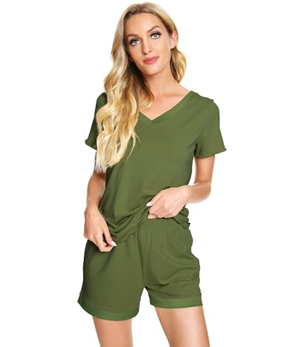 Image of WiWi Viscose from Bamboo Pajamas Set for Women Super Soft Short Sleeve Cooling Summer Plus Size Pjs Sets Sleepwear S-4X