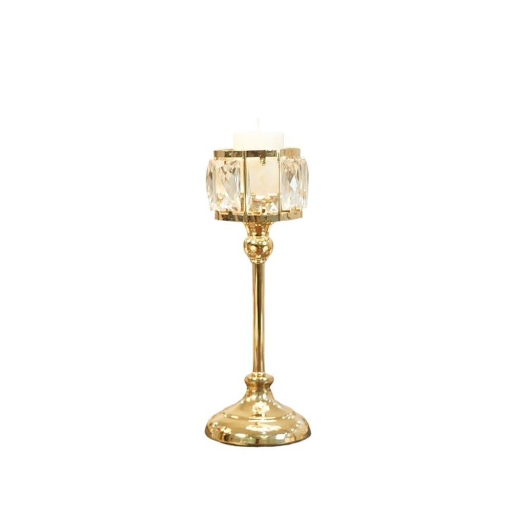 Candlestick Holder Simple Iron Glass Candlestick Modern Table Decoration Ornaments Candle Holder(Gold,Medium)