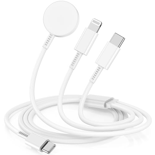 USB C Apple Watch Charger, [MFi Certified] 3 in 1 iPhone and iWatch Magnetic iWatch Fast Charging Cable Cord 6ft for Apple Watch Series Ultra 10/9/8/7/SE/6/5/4/3/2/1, iPhone 16 Pro Max/15/14/13/12/11