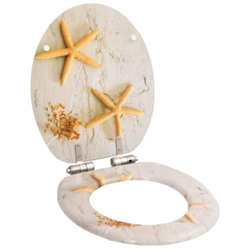 vidaXL Toilettensitz mit Soft Close Deckel Absenkautomatik Seestern-Design WC Sitz Brille Toilettendeckel Klodeckel Klobrille Toilettenbrille MDF