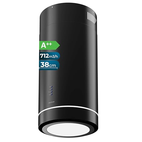 Cecotec Campana Extractora 38Cm En Isla Redonda Bolero Flux Ire 388000 Black A++. Acabado En Negro, Succión 800M3/H, Motor 210W, Control Electrónico, Panel Led, Filtro Carbono