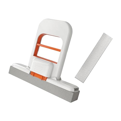 Image of Self Squeeze Mini Mop | Portable Sponge Head for Bathroom Mirrors, Glass, Countertops & Kitchen | Multipurpose Small for Home Cleaning Tools & Decor (White & Orange)