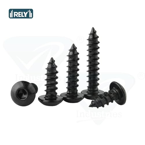 Image of Rely⇒VP INDUSTRIES (Pcs-25) No.8x19 mm Allen Button Head Self-Tapping Screw - Black Zinc, Button Cap Head for Furniture, Crib, Bunk Bed, Cot, and Bolt Assembly