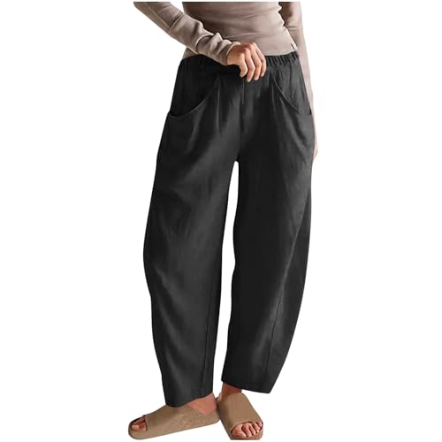 Women Wide Leg Harem Pants Casual Cotton Linen Baggy Pants Casual Elastic Waist Trousers Sweatpants with Pockets Beach