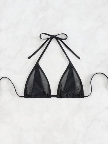 Verdusa Women's Mesh Tie Backless Halter Triangle Bikini Top Swimsuit Tops3