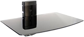 Tempered Black Glass Floating Shelf | Wall Mounted Shelving | Routers, DVD players, Controller Storage | Integrated Cable Management | M&W (1 Tier)