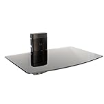 Tempered Black Glass Floating Shelf | Wall Mounted Shelving | Routers, DVD players, Controller Storage | Integrated Cable Management | M&W (1 Tier)