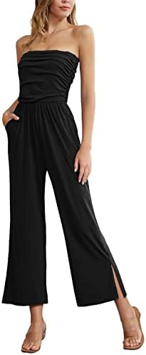 GRACE KARIN Womens Casual Summer Strapless Off Shoulder Comfy Wide Leg Pants Jumpsuit Rompers Black XL