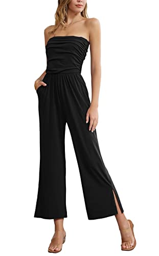 Grace Karin Womens Casual Off Shoulder Jumpsuits Ruched Side Slit Romper Jumpsuit With Pockets Black L #TOP25