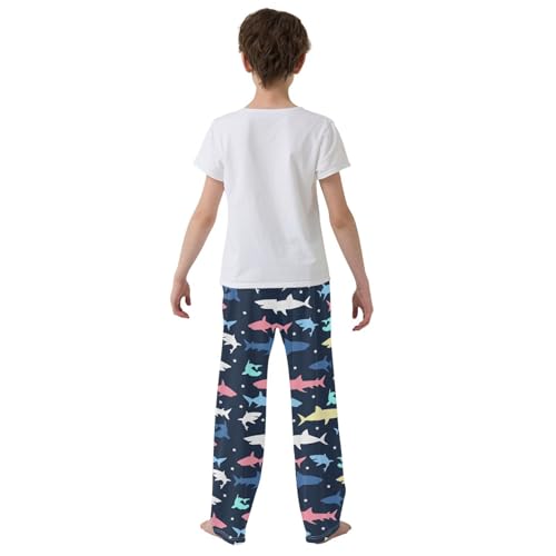Colorful Shark Boys Long Pants Soft Trousers Elastic Waist Kids Lounge Bottoms with Pockets S-XL3