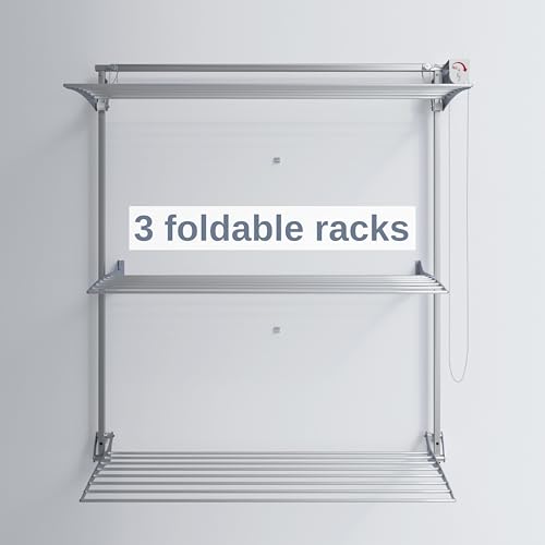 foxydry Tower Wall Mounted Clothes Airer Vertical Wall Mounted Retractable Clothes Drying Rack for Indoor and Outdoor Use (88 x 52 x 137 cm, Right Grey) - Image 2