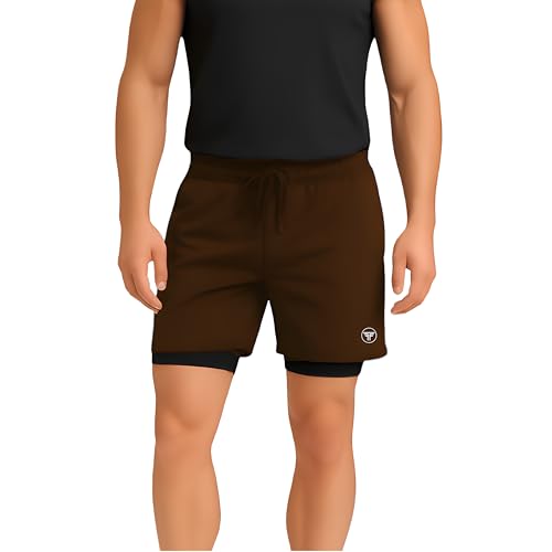Image of Men's 2 in 1 Active Dual Shorts with Inner Tights Layer & Compression Liner, Double Layer Athletic Short for Running, Gym & Sports