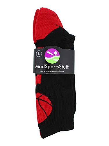 Madsportsstuff Basketball Logo Athletic Crew Socks, Medium - Black/Scarlet #TOP2
