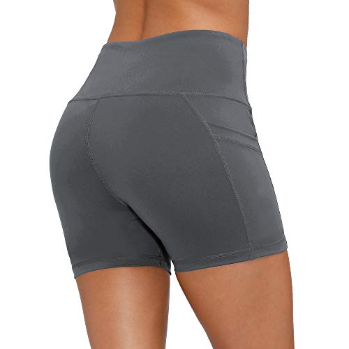 CQC Shorts femininos de cintura alta para ioga de compressão para treino e corrida com bolsos latera