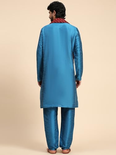 SKAVIJ Men's Art Silk Ethnic Kurta Pajama and Scarf Suit Festivals Season Party Dress Set2