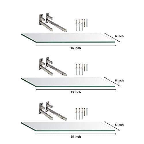 Image of Creative Arts n Frames Set of 3 Multi Purpose Polished Glass Shelves, Wall Mount Shelf for Bathroom, Bedroom, Living Room, Office and Kitchen (15x6 inch)