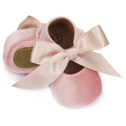 KIDSUN Infant Baby Girls Mary Jane Shoes Non-Slip Rubber Sole Ballet Slippers Princess Dress Wedding Shoes Newborn Crib Shoes First Walkers Shoes Cover