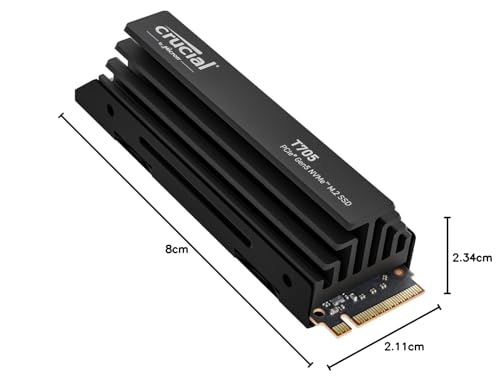 Image of Crucial T705 4TB PCIe Gen5 NVMe M.2 SSD with heatsink