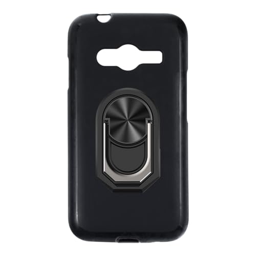 UOGNADGD Flexible Case + Ring Holder Compatible with Samsung Galaxy Ace 4 LTE G313 Phone Shockproof Cover & Magnetic Mecha Style Finger Grip Kickstand (Black+BlackRing)