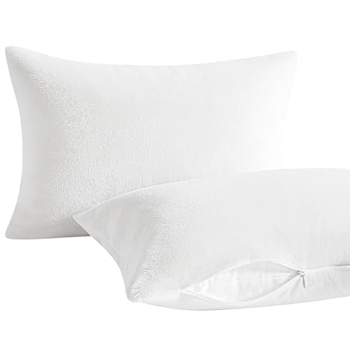 Image of NTBAY 2 Pack Pillows with Velvet Pillowcases, Soft Cotton Down Alternative 13x18 Zippered Pillows for Sleeping in Crib Bed - Machine Washable - Breathable Travel Pillow, White