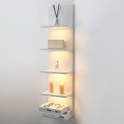 AskTag 5 Tier Wall Shelf Unit, White Shelves,Lack Shelf, Wall Shelves for Bedroom，Office,Bathroom...