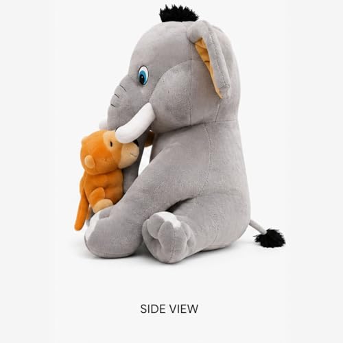 Image of Elephant with Monkey 30cm | Ultra Soft Plush Stuffed Toy | Cute Hugging Pillow | Gift for Kids Boys Girls