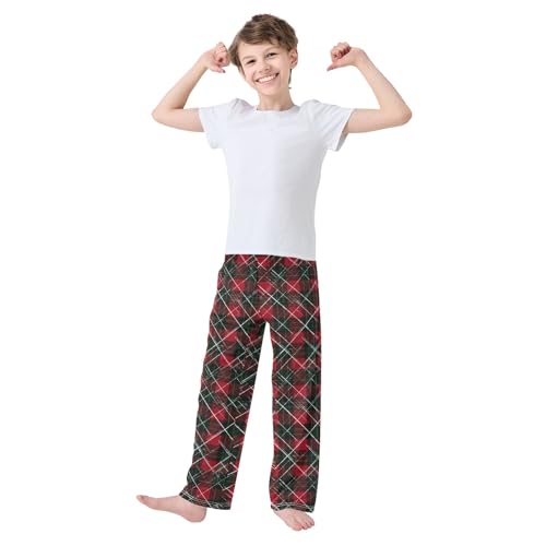 Pajama Pants Lounge Sleep PJ Bottoms Sleepwear Elastic Waist Drawstring S Red Black Green Grid3