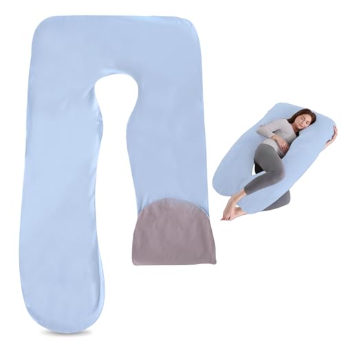 MEGYAD Funda de almohada de embarazo, en forma de U, funda de almohada extraíble para dormir de lado, funda de repuesto para cojín de lactancia, cojín cómodo, lavable a máquina, 140 x 80 cm (bicolor