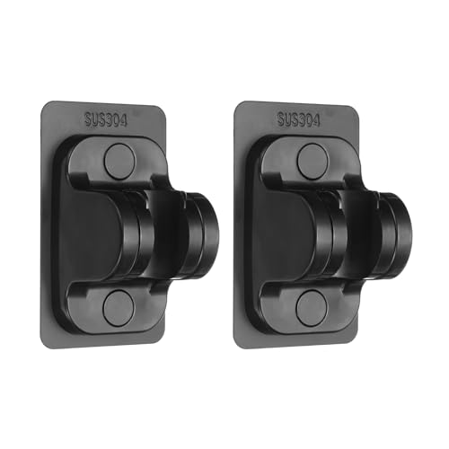 Soporte de pared para ducha de mano ajustable negro sin taladro 2 uds 2