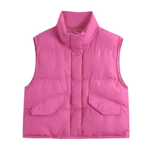 Chaqueta de mujer de moda casual sin mangas chaleco corto rosa roja S