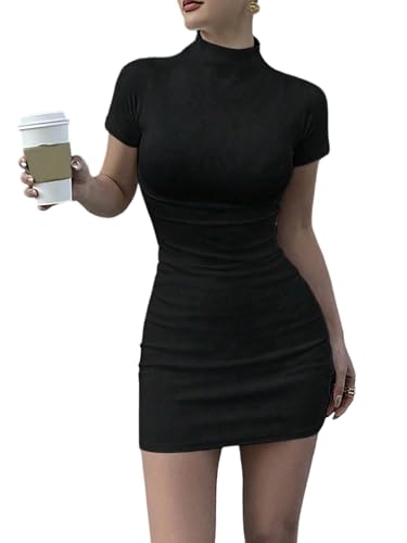 Image of Milumia Women's Mock Neck Bodycon Mini Dress Short Sleeve Casual Fall Going Out Dresses