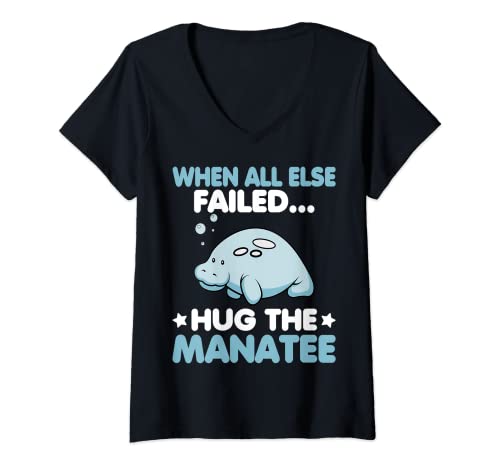 Womens When all else failed hug the Manatee Angsty Manatee V-Neck T-Shirt