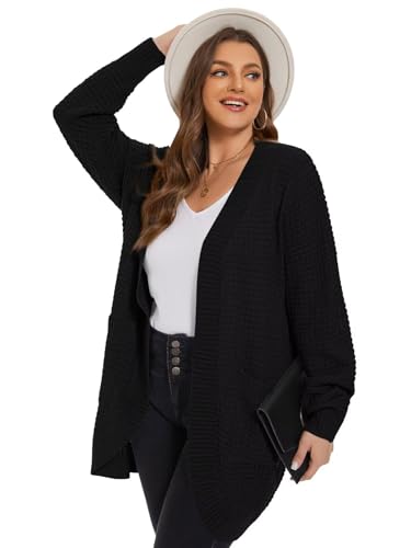 LARACE Long Cardigans for Women Plus Size Tops Open Front Sweaters with Pockets Waffle Ribbed Sleeve Loose Fall Outwear2