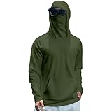 UPF 50+ Sonnenschutzhemden für Herren mit Masken, Langärmelige UV-Rash-Guard, Leichtgewicht für Angelsport und Wandern, Casual Kapuzenmodelle, Angel-Blusen für Sonnentage(1A-Blackish Green, XXXL)