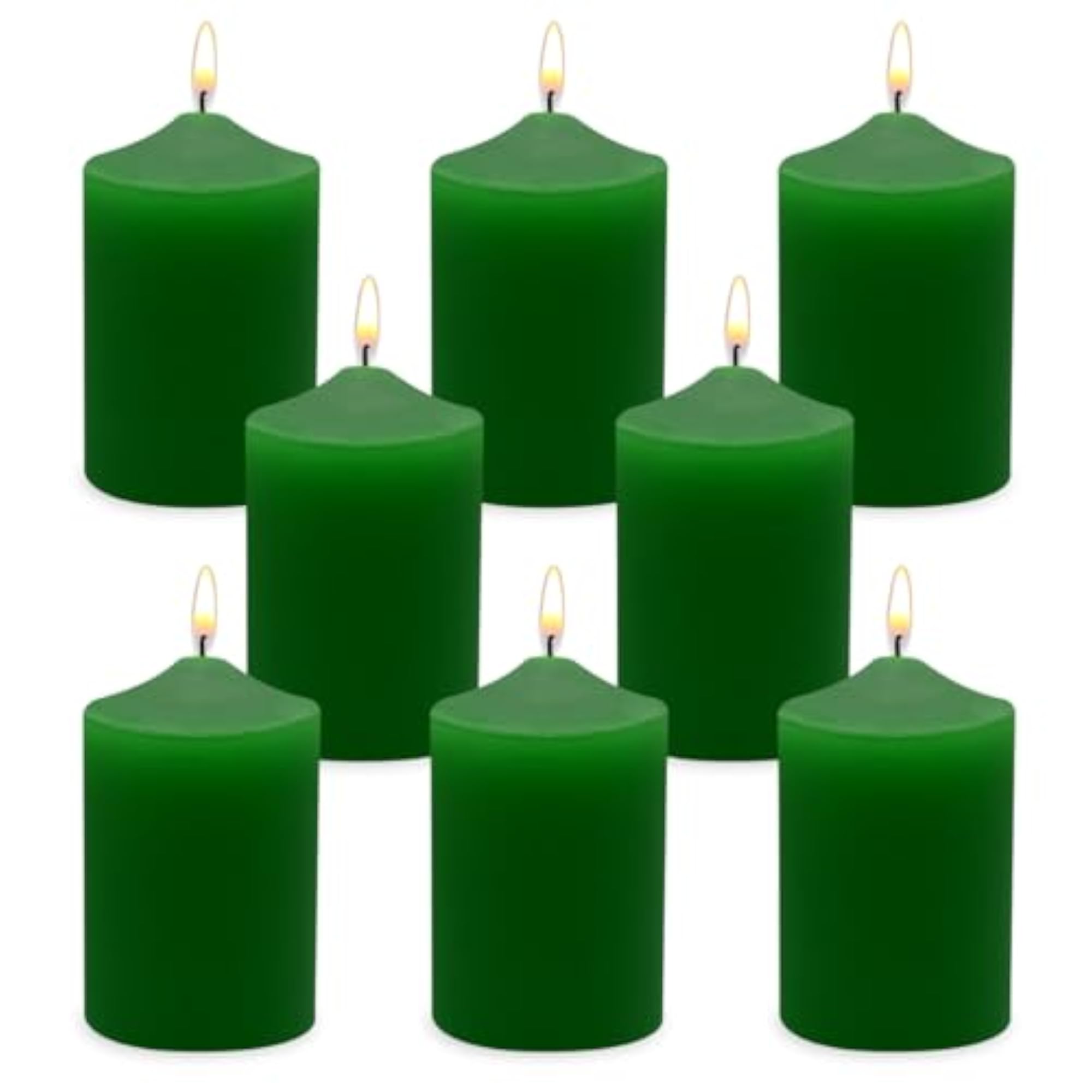 Set of Small Green Pillar Candles, Unscented