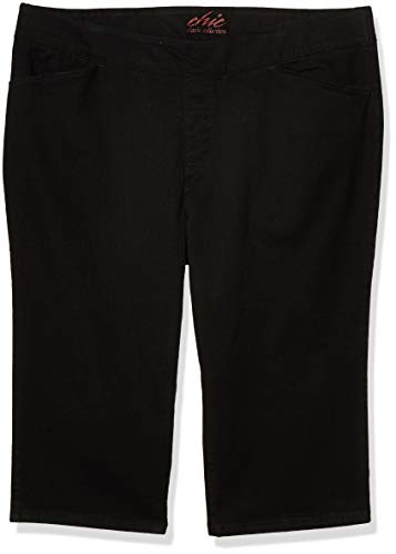 Chic Classic Collection Women's Plus-Size Easy Fit Elastic Waist Pull-On Capri, Black Denim, 20W