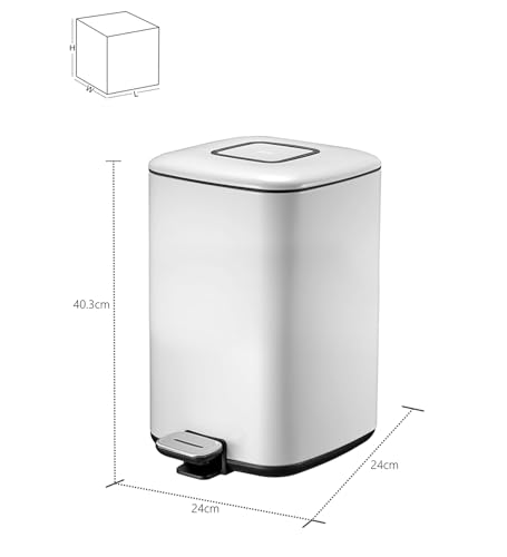 Image of Obsessions EKO Soft-Close Bathroom Trash Can - 12L Stainless Steel Pedal Bin with Lid & Liner, Elegant White Waste Basket for Home & Kitchen