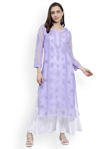 Image of Seva Chikan Hand Embroidered Lucknowi Chikankari Georgette Kurta with Inner Slip for Women SCL4431