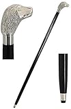 Wooden Walking Stick 37” Vintage Wood Decorated with Sliver Dog Handle Decorative Walking Stick for Men and Women