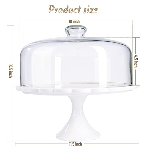 11 Inch Porcelain Cake Stand With 10 Inch Glass Dome Cover, Anmeish White Ceramic Cake Stand With Lid #TOP6